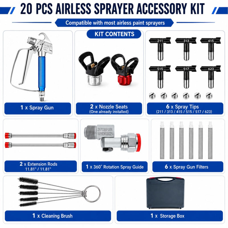 Airless Paint Spray Gun Kit, 3600 PSI, Tips, Extension Wand, Swivel Joint