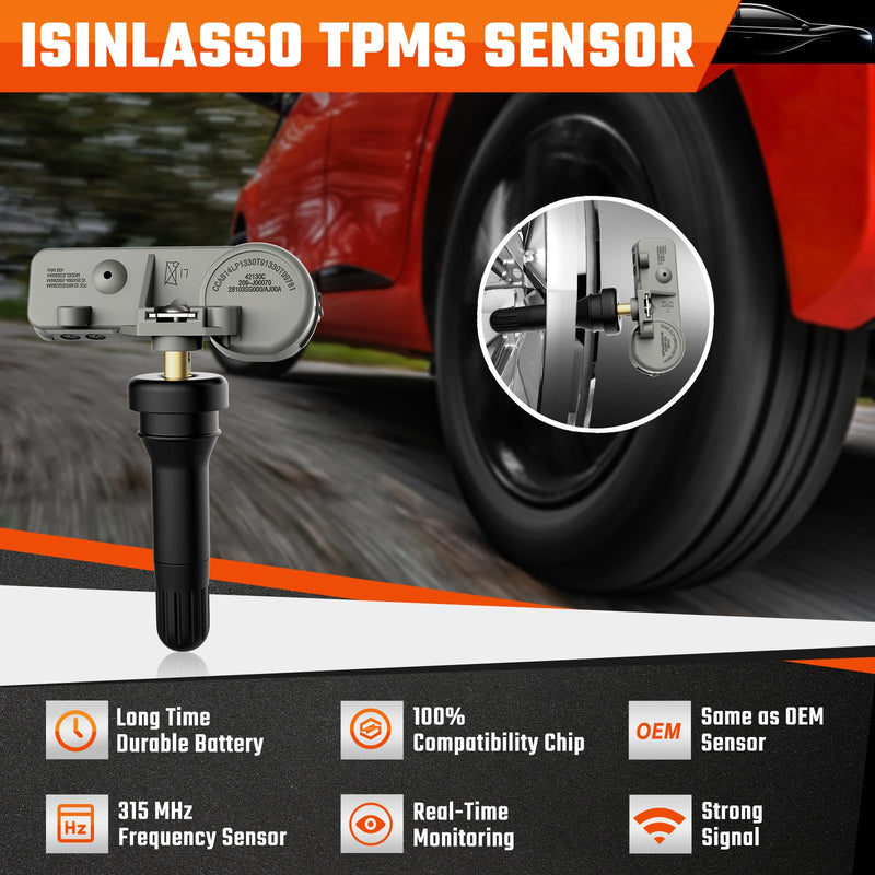 TPMS Sensor, GM 315MHZ Pre-Programmed Tire Pressure Sensors Fit for Chevy Silverado GMC Cadillac Buick Pontiac Saturn Hummber Saab 13581558 13586335 13598771 4pcs