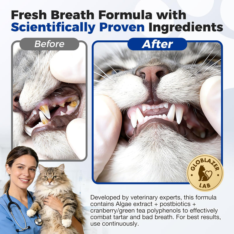 Cat Dental Powder - Freshens Breath, Removes Plaque & Tartar, Prevents Gum Disease - All-Natural Ingredients, No Artificial Additives(1.5g* 60 Pcs)