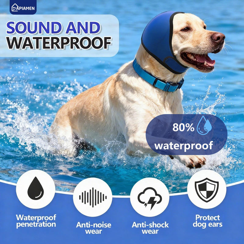 Dog Ear Covers,Dog Ear Muffs Noise Protection,No Flap Ear Wrap for Dogs Hematoma Recovery,Adjustable Calming Hoodie Shower Cap for Grooming,Bathing,Swimming & Anxiety Relief(Blue,L) A-Blue L