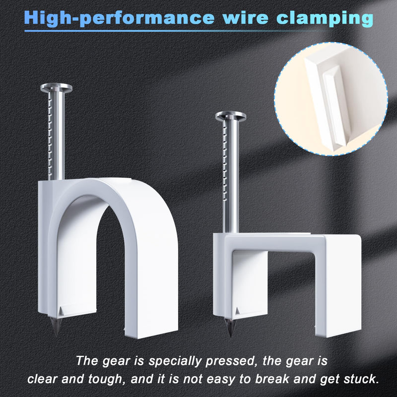 mxuteuk 630PCS Cable Clips with Steel Nails,4/5/6/8/10mm Round and 5/6mm Square White Cable Wire Clips,Wall Clips for Cords,Cable Cord Clips for RG6 RG59 CAT6 RJ45