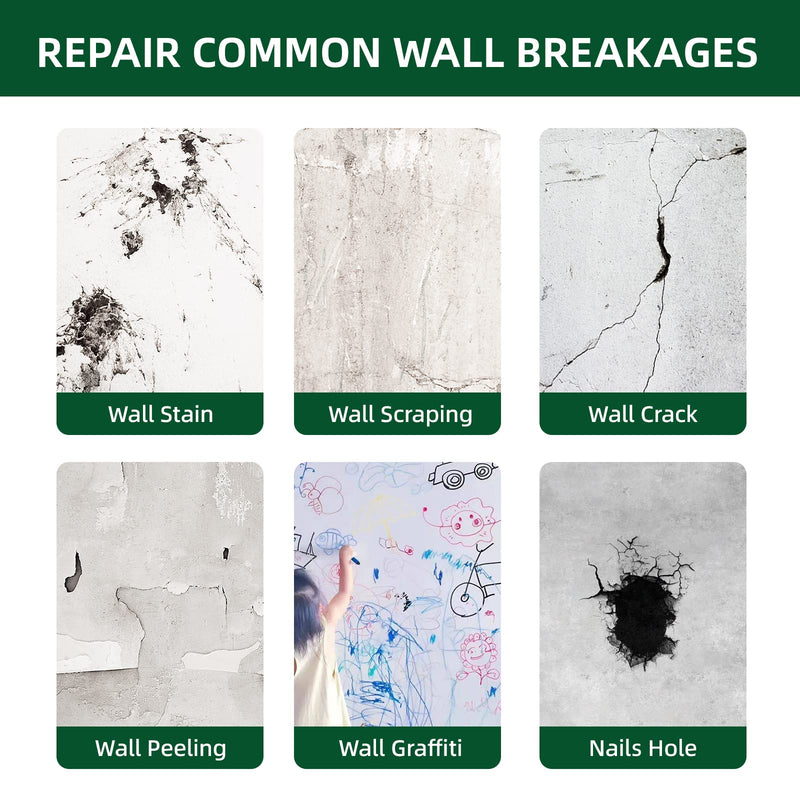 Drywall Repair Kit | 500g Safe Wall Mending Agent | 6pcs Wall Patches | Reusable Frosted Block | Scrapers | Easy Hole Filling for Aluminum, Metal, Plaster, Sheetrock & Ceiling 15Pcs_500g