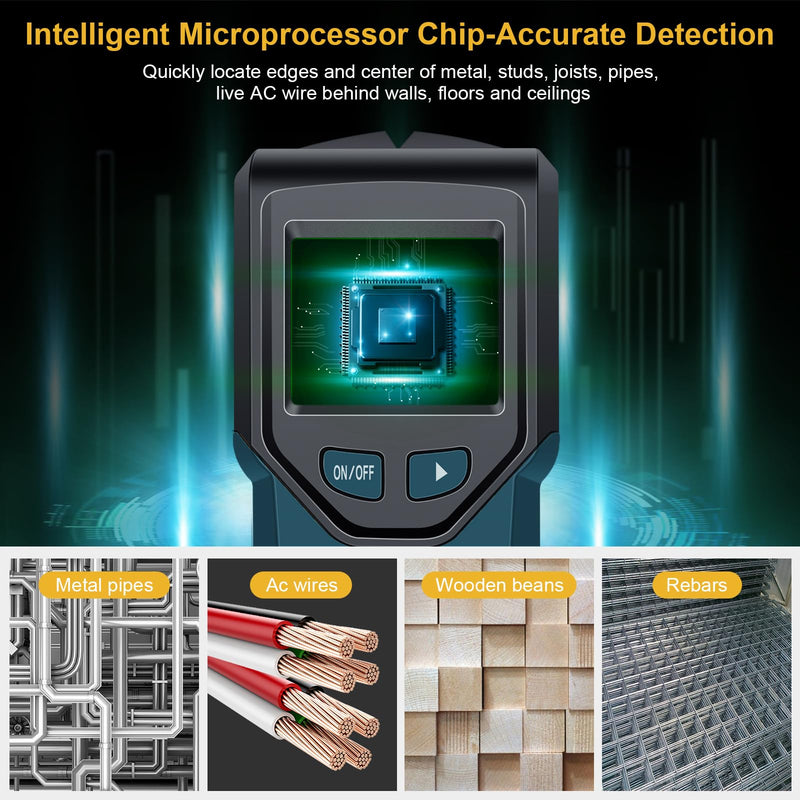 Stud Finder Wall Scanner - 5 in 1 Stud Finder Tool w/Smart Chip and HD LCD Display, Stud Detector Beam Finders for the Center and Edge of Wood AC Wire Metal Studs Joist Pipe (oceanic)