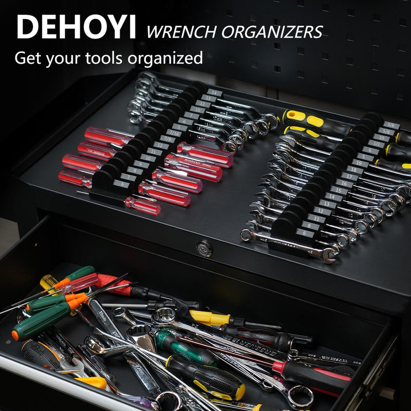 24pcs Magnetic Modular Wrench Organizers for Tool Drawers - Wrench Rack with Metric&SAE Labels,Tool Storage Holder with Magnet.Gift for father, brother&boyfriend (Black with magnets) Black with magnets