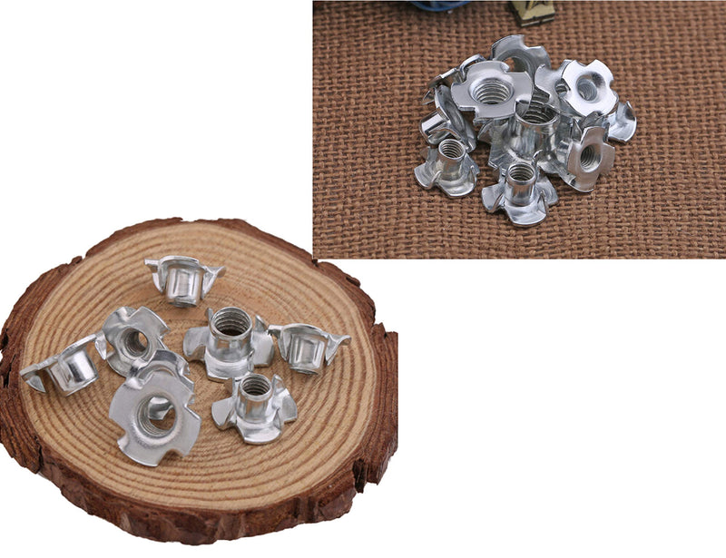 LBY 75pcs T-Nuts, (1/4",5/16",3/8") T-Nuts Four Claws Nut Assortment Kit, Carbon Steel, Galvanized, Silver
