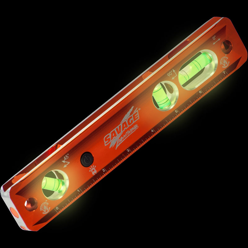 Swanson Tool Co TLL049M Savage Lightning Aluminum Torpedo Magnetic Illuminated Levels, 9", 3 Vials 9" Illuminated Magnetic