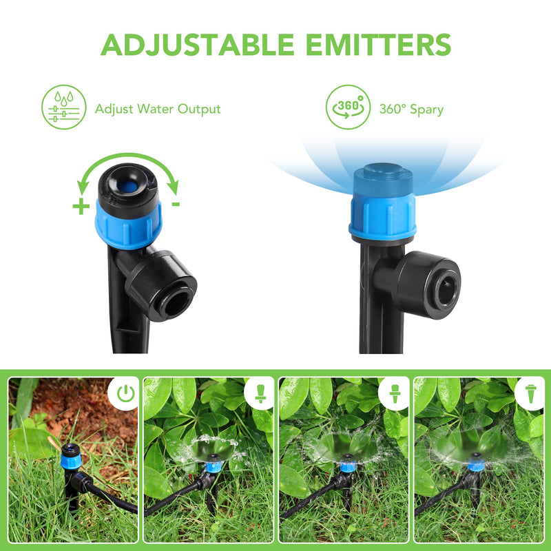 60PCS Easy-Connect Drip Irrigation Emitters Fan Shape for 1/4 inch Irrigation Tubing, Adjustable Water Flow Drip Emitters with Stake Pack of 60 Blue