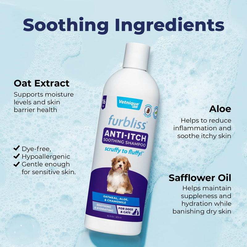 Vetnique Labs Furbliss Shampoo for Dogs with Itchy Skin, Hypoallergenic, Calming for Sensitive Skin Grooming Care Puppy Shampoo (Anti-Itch) Anti-Itch - PawsPlanet Australia