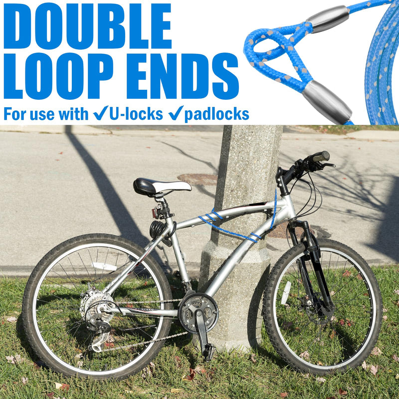 1/8IN Security Steel Cable 4/6/10/15FT Lengths Bike Lock Cable, Cable Rope, Stainless Steel Cable with Loops for Safety and Security 4ft（2Pack） Blue