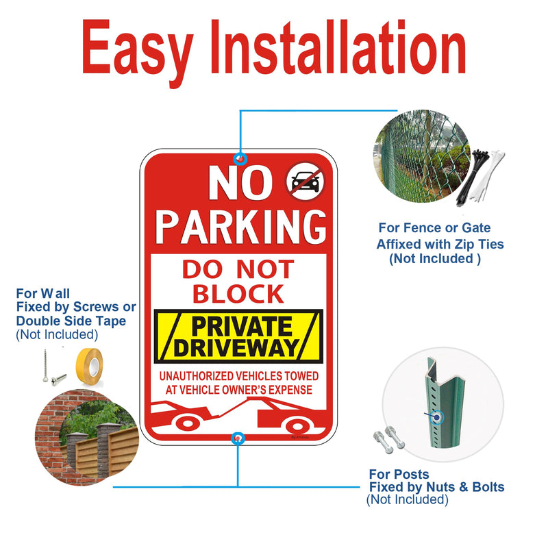 2 Pack Large No Parking Sign Do not Block Private Driveway Signs, "Unauthorized Vehicles Towed At Vehicle Owner’s Expense" Metal Sign,18 x 12 x 0.04 Inches Fade Free&Rustproof Durable Aluminum 18"x12"- 2Pack Red