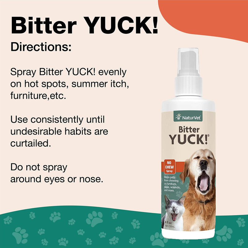 NaturVet – Bitter Yuck - No Chew Spray – Deters Pets from Chewing on Furniture, Paws, Wounds & More – Water Based Formula Does Not Sting or Stain – for Cats & Dogs 8 Ounce - PawsPlanet Australia