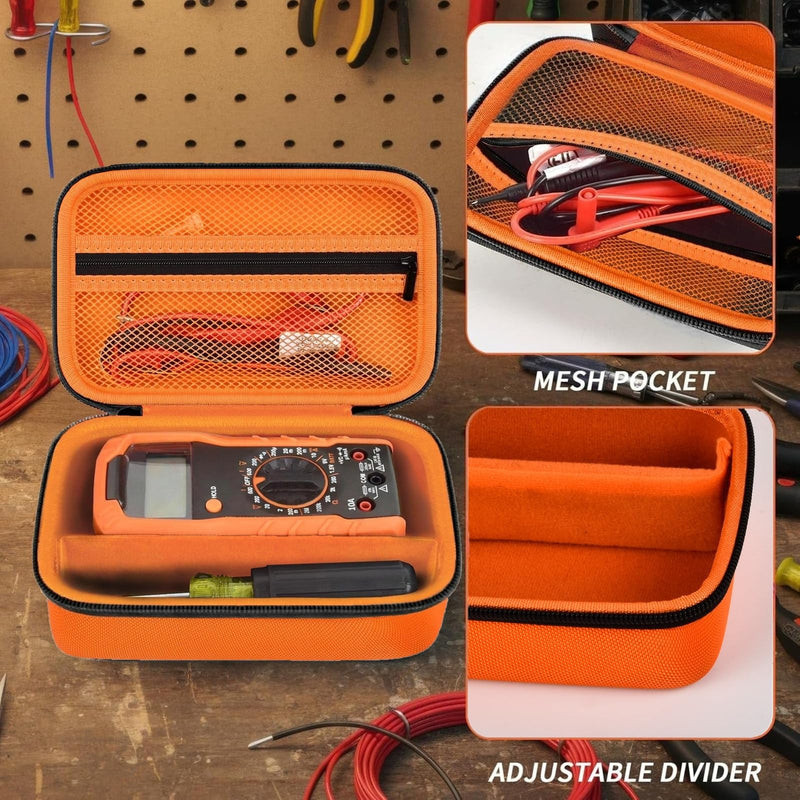 Multimeter Storage Case for Klein Tools MM420/ MM325/ 69149P - Sturdy Waterproof Carry Bag with Black Zipper, Organizer Holder Bag for Test Leads & Probes, Protective Tool Pouch (Box Only) - Orange