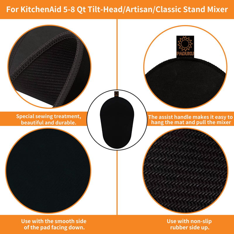 Sliding Mat for Kitchenaid Mixer, Mover Mat Pad for 5-8Qt Bowl Lift Stand Mixer, Kitchen Appliance Slider Compatible for Pro 600 Stand Mixer with Black Kitchen Accessory, Kitchen Aid Mixer Accessories 5-8Qt Mat＋Black Kitchen Accessory