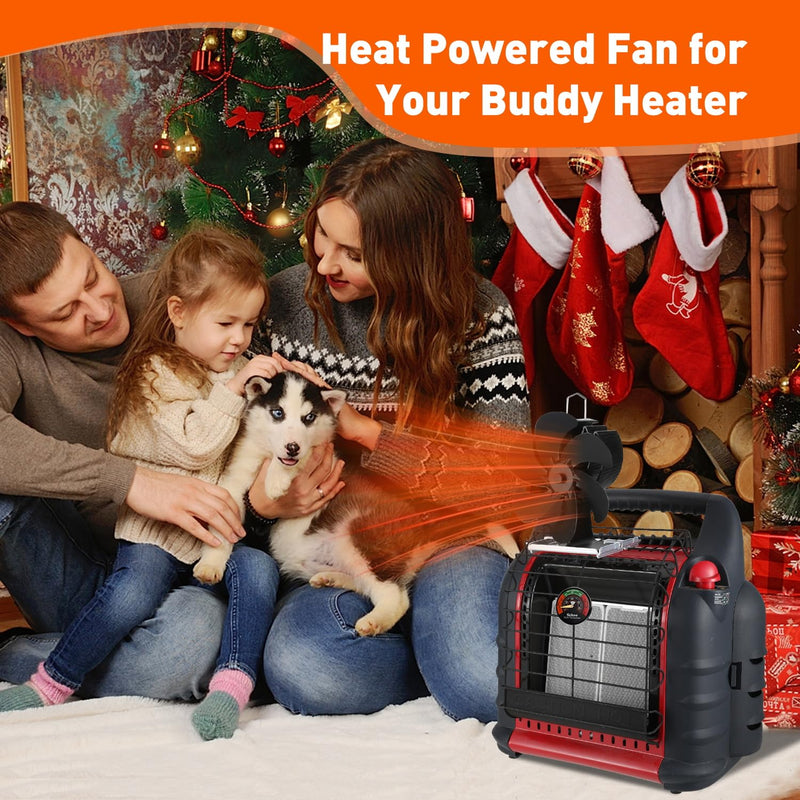 Wood Stove Fan Compatible for Buddy Heater, Heat Powered Fireplace Fan with Bracket Compatible for Mr Heater Propane Log Burner Wood Burning Stove Accessory for Camping Outdoor Indoor Use (Black) Black