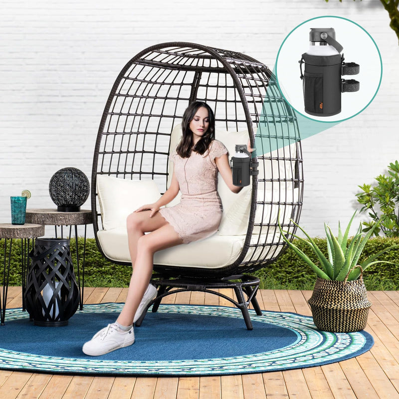 Desing Wish Patio Drinking Cup Holder for Hanging Curved Chaise Lounge Chair/Wicker Egg Chair/Porch Swing Chair/Hammock Chair, Insulated Large Capacity Water Bottle Holder for 32-40oz Cup (Black)