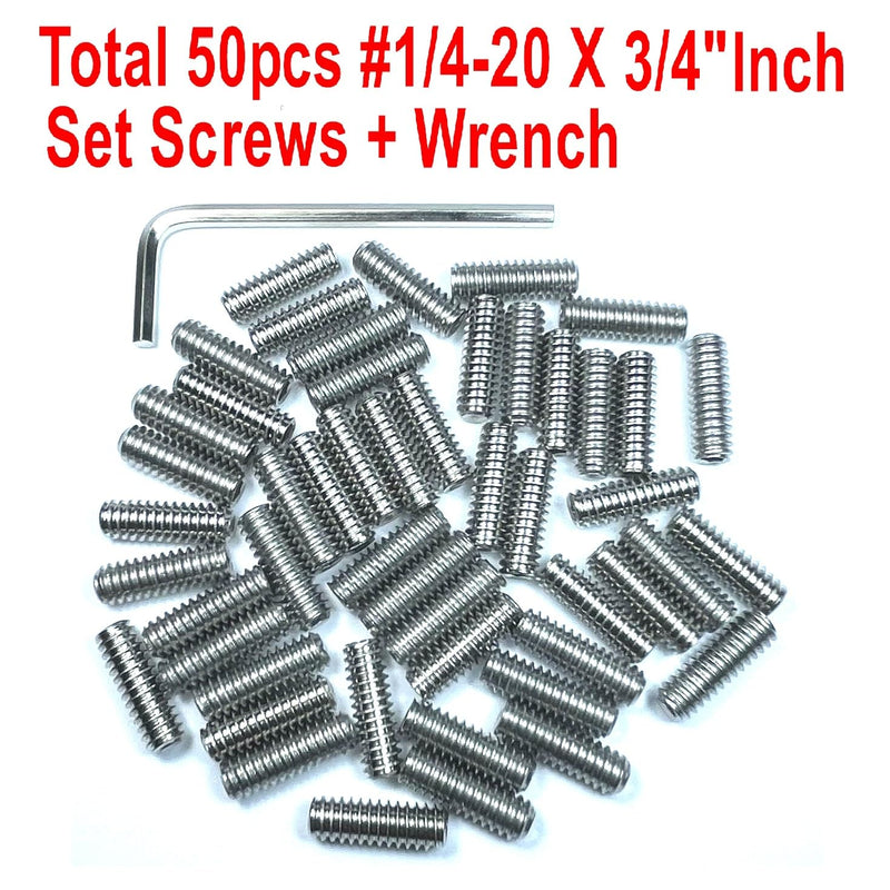 50pcs Set Screws 1/4-20 x 3/4" inch 304 Stainless Steel Allen Head Hex Hexagon Socket Set Screws with 1/8" Allen Wrench,Set Grub Screws Hex Allen Head Socket Set Screws.(3/4" Length)