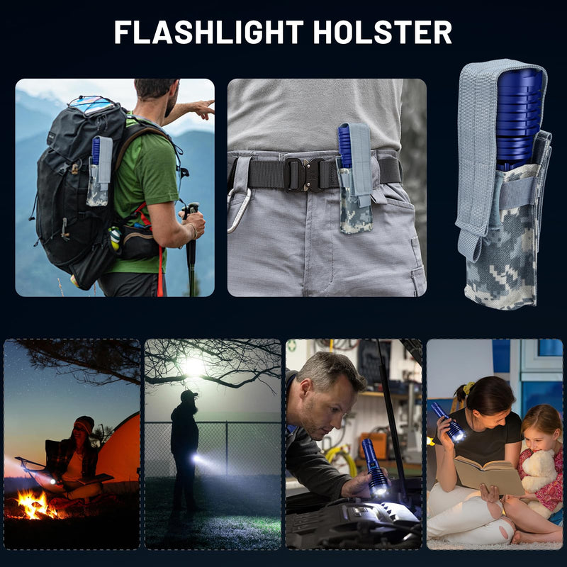 Flashlights 5000.000 High Lumens, Super Bright LED Rechargeable Flash light, Long Battery Life, Hoslter, Powerful Waterproof Handheld Flashlights with Zoomable 5 Modes for Emergencies Camping (Blue)