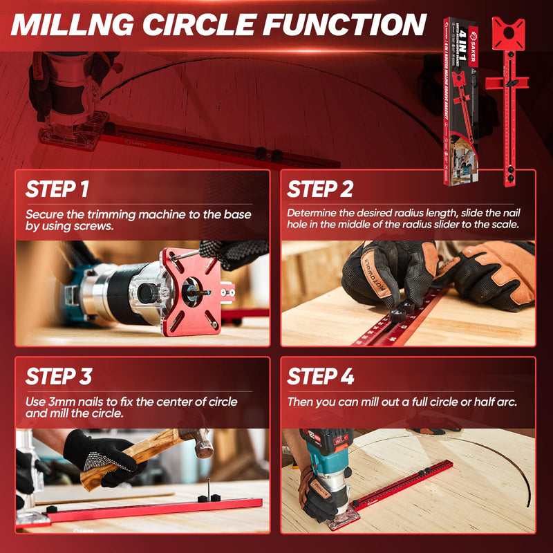 Saker New 4 in 1 Router Milling Groove Bracket|Cabinet Hardware Jig with Automatic Center Punch|Router Milling Groove Bracket Advantages|Router Guides for Woodworking basic version