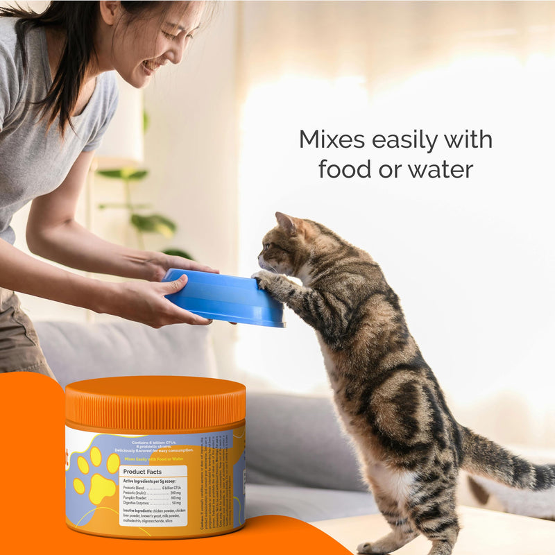 Digestive Health & Immune Support Supplement Probiotic Powder for Indoor and Outdoor Cats | 6 Billions CFUs Probiotic Powder for Pets | Veterinarian Recommended | Great Tasting Formula
