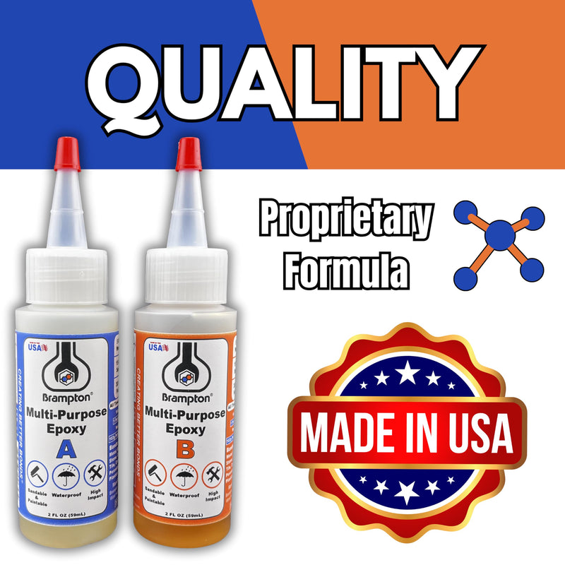 Brampton Multi-Purpose Epoxy - Epoxy Glue Kit for Metal, Wood, Tile, Most Plastics & More - Sets in 30 Minutes - Strong, Durable, Waterproof, Sandable, and Paintable Epoxy Resin (4 oz Kit) 4 FL OZ KIT