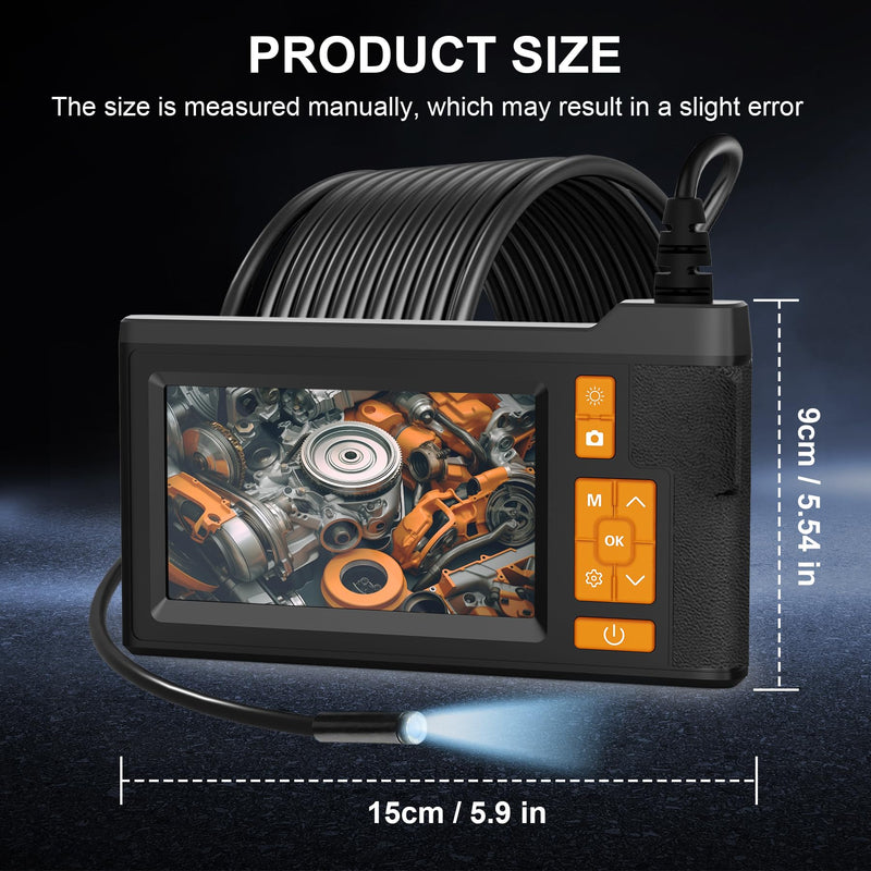 Endoscope Camera with Light, 1080P HD Inspection Borescope with 4.3''IPS, Video & Photo Inspection Cameras with 32G Card, IP67 Waterproof Camera for Sewer/Drain/Pipe, 16.4Ft Semi-Rigid Cable