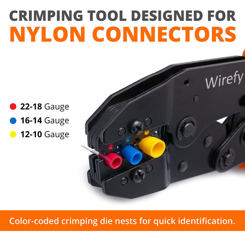 Wirefy Crimping Tool For Insulated Electrical Connectors - Ratcheting Wire Crimper Tool - Crimping Pliers - Ratchet Terminal Crimper - Wire Crimping Tool | Crimper Tool Electrical and Crimp Tool For Insulated Nylon Connectors