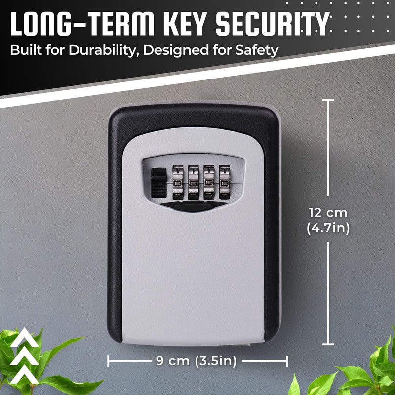 Flexzion Key Lock Box - Wall Mounted Lockbox for Keys Outdoor - 4 Digit Code Combination Lock Box for Key Safe Security - Weather Rust Resistant Key Lock Box for Outside, Door, House wall mount