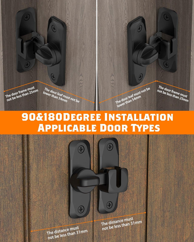 90/180 Degree Barn Door Lock, Small Flip Gate Latches Hardware, Security Sliding Door Latch Lock fo Cabinets, Barn, Bathroom, Garden (Black-1Pc) Black-1Pc