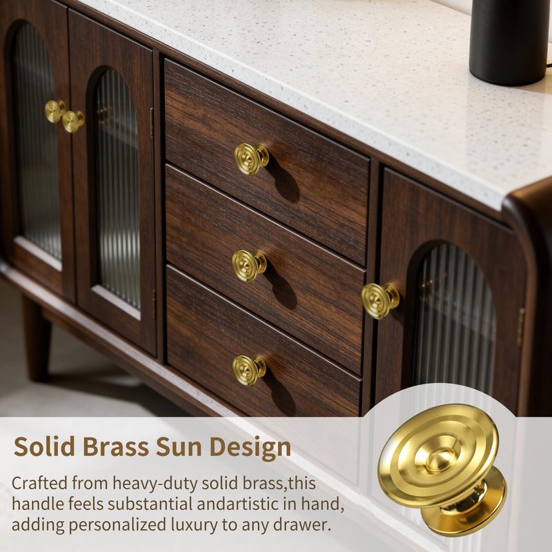 4 Pack Solid Brass Gold Sunburst Cabinet Knobs, 1.65-Inch Oversized Round Drawer Pulls, Modern Dresser Handles for Bathroom Vanity, Kitchen, Cupboard and Furniture Hardware, Brushed Brass Finish 1.65 Inch 4
