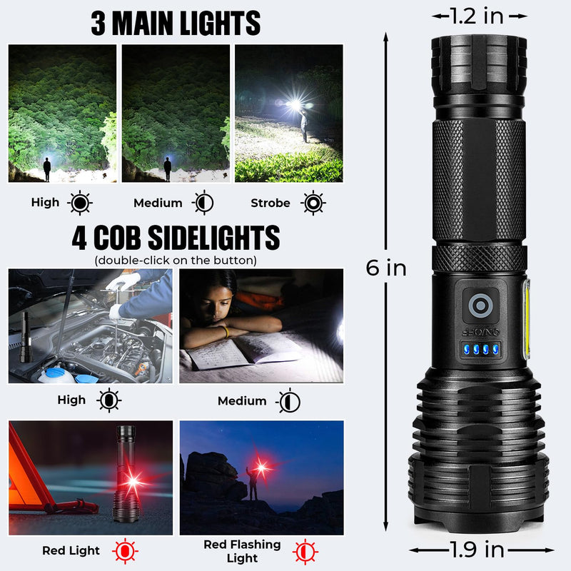 Flashlight Rechargeable Flashlights High Lumens, 99,000 LM Bright LED Flashlight Powered Flash Light, USB Rechargeable Flashlights & Waterproof Handheld Flash lights for Home Camping Hiking(2 Pack)