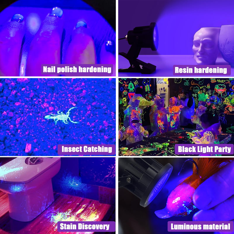 Black Light 13W 6ft UV Light Lamp, IP65 Clip on Lamp UV Resin Lights, for Fluorescent Tapestry Poster Body Paint Glow Party (1) 1