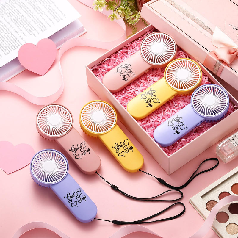 Tuanse 12 Pcs Girls Trip Fan Gifts Favors Mini Portable Personal Handheld Fan Bulk with Lanyard Cute Girls Weekend Gifts for Bestie Women Outdoor Makeup Travel Camping, Battery Not Include