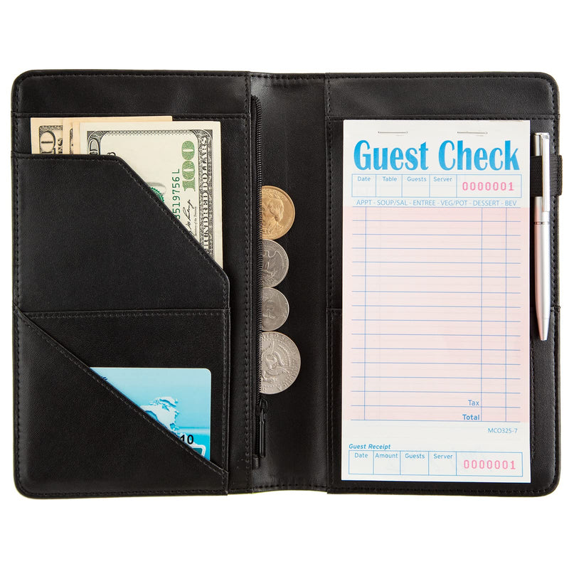 Server Books for Waitress,Cute Pocket Leather Money Organizer Wallet Note Pad Cash Bill Restaurant Guest Check Book Holder Pocket Presenter Fit Server Apron Waitress Book (Blue flower) Blue flower