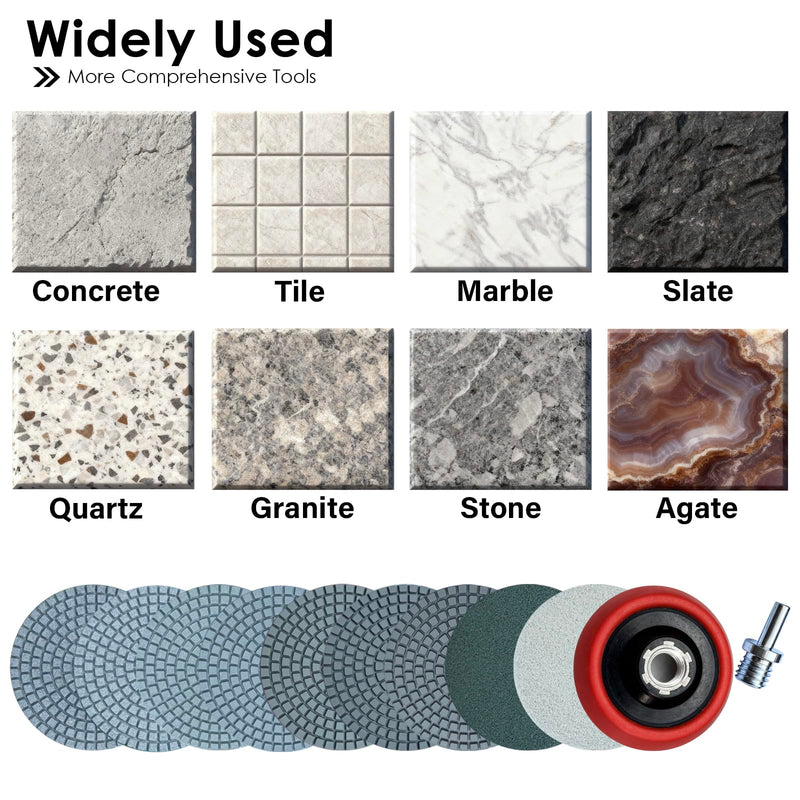2 Inch Diamond Polishing Pads, 11 PCS Wet/Dry Polishing Kit 50-10000 Grit, with 5/8"-11 Backer Pad for Granite Marble Concrete Tile Stone Quartz (50mm) 2 Inch