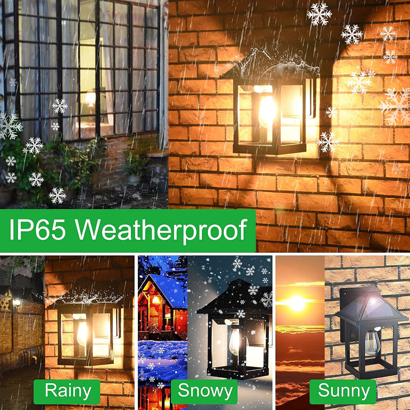 2 Pack Solar Wall Lanterns Outdoor with 3 Modes, Dusk to Dawn Motion Sensor LED Sconce Lights IP65 Waterproof, Exterior Front Porch Security Lamps Wall Mount Patio Fence Garage Decorative Black (2 Pack)