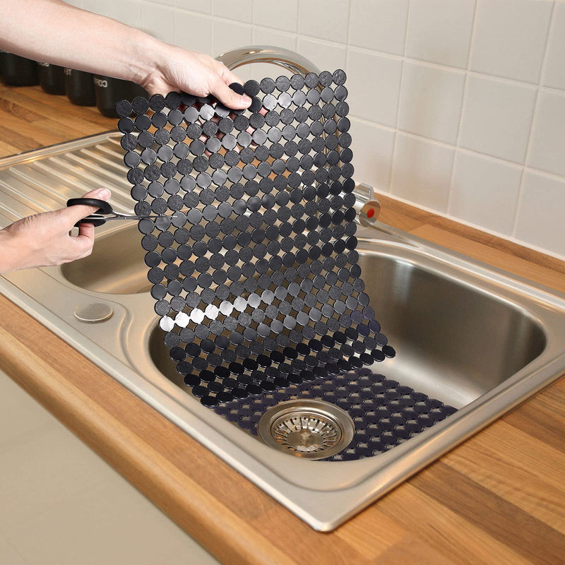 Qulable 2Pack Kitchen Sink Mat for Stainless Steel/Ceramic Sinks, PVC Eco-friendly Protectors for Bottom of Kitchen Sink, Adjustable, Fast Draining, Dots Design, 11.8x15.7 (Black) Black