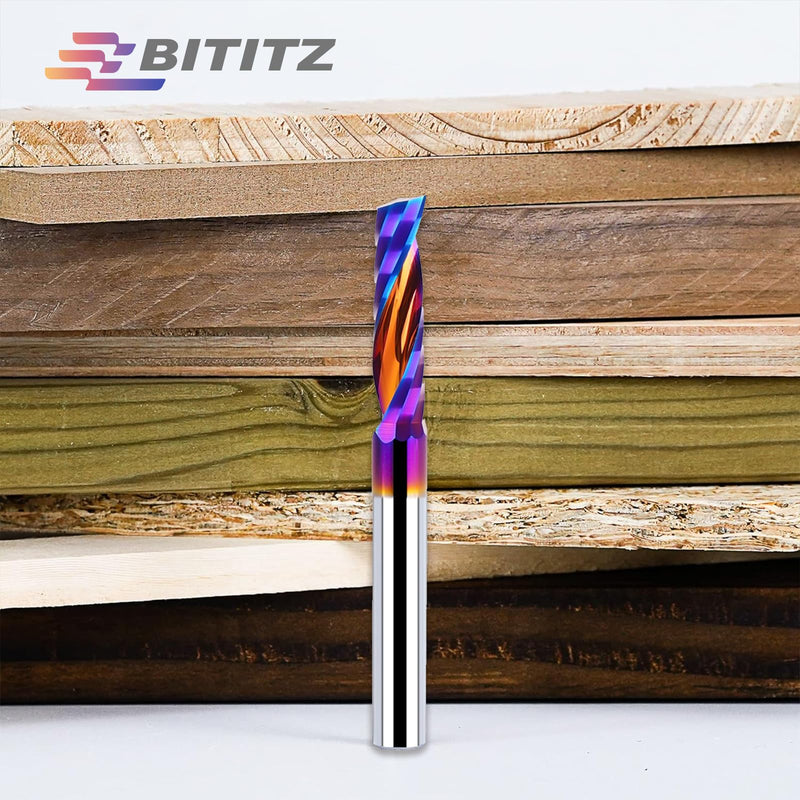 2PCS O Flute Spiral Router Bit 1/4 Inch Shank 1/4 Inch Cutting Diameter 1 inch Cutting Length with Extra Long Life Coating CNC Router Bits End Mill for Wood Cutting, Slot Mortise, Engraving 2 pieces