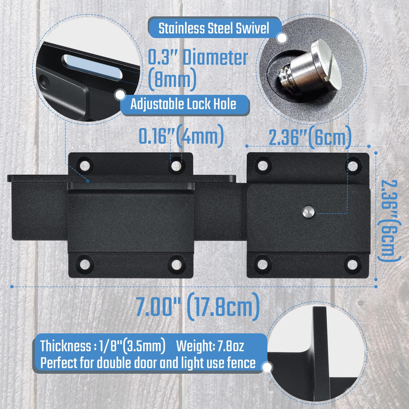 1Pack Flip Gate Latch Lock with Padlock Hole, 3.5mm Aluminum Alloy Door Latch for Outdoor Wooden Fence, Swing Open Gate, Double Gate, Barn Door, Shed, Vinyl Fence, Yard, Black 1