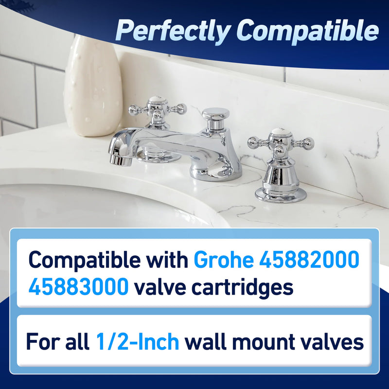 2Set Ceramic Cartridge Compatible with Grohe 45882000 45883000, 1/2 Inch Cold Hot Ceramic Cartridge