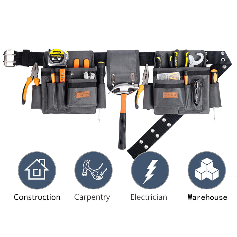 Tool Belt,12 Pockets Tool Belts for Men, Heavy Duty Carpenter/Construction/DIY'er/Electrician .Double layer thickened polyester fiber with waterproof coating. ‎SX-001