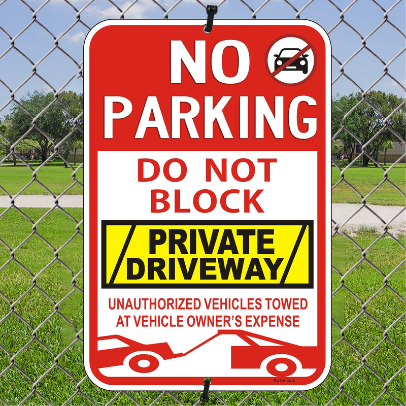 2 Pack Large No Parking Sign Do not Block Private Driveway Signs, "Unauthorized Vehicles Towed At Vehicle Owner’s Expense" Metal Sign,18 x 12 x 0.04 Inches Fade Free&Rustproof Durable Aluminum 18"x12"- 2Pack Red