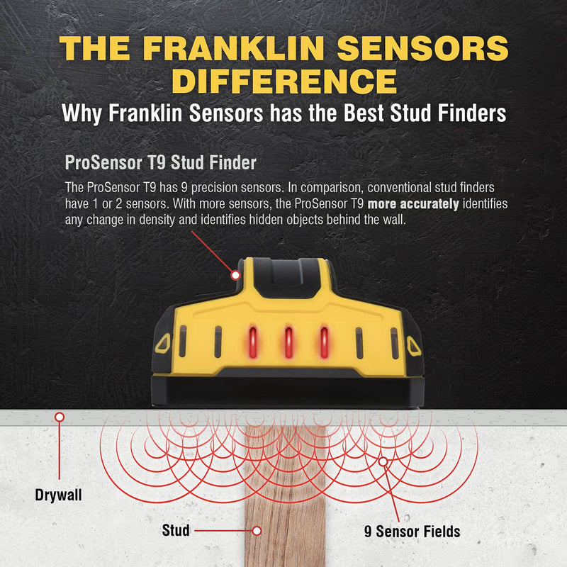 Franklin Sensors ProSensor T9 Stud Finder with 8-Sensors, Wood & Metal Stud Detector/Wall Scanner, Made in the USA Medium