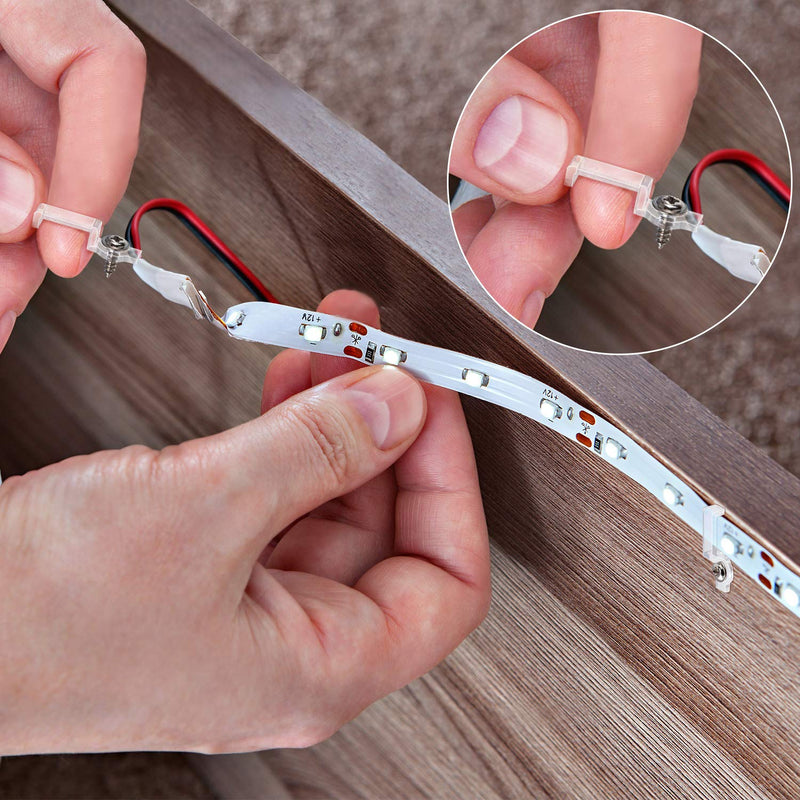 Mudder 200 Pieces LED Strip Light Clips Mounting Bracket Fixing Clip, One Side Fixing Clips with 200 Pieces Screws for Fixing 10 mm Wide Non Waterproof 3528/5050 LED Light Strip (Transparent) Transparent