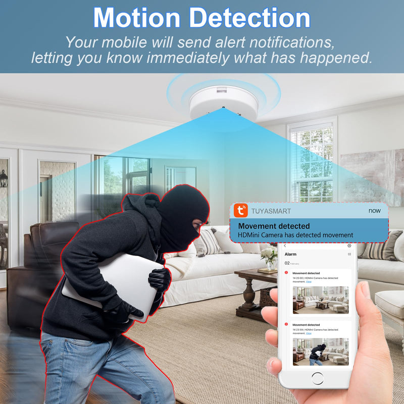 Hidden Camera Smoke Detector Video Small Cam 1080P HD Wireless WiFi Camera with Night Vision & Motion Detection Indoor Security Camera