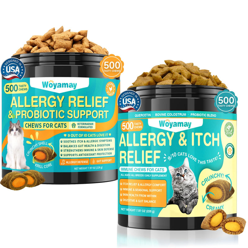 Cat Itch Relief Chews, Allergy Support for Cats, Anti Itch Skin Care Supplement, Quercetin Turmeric Immune Support, Chicken Flavor Crunchy Chews with Center, 500 Ct