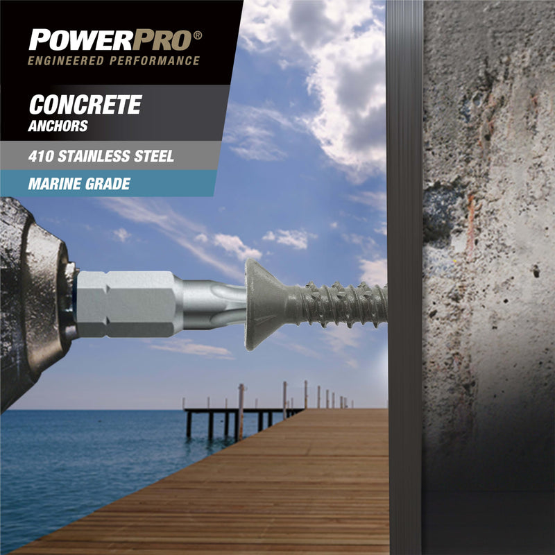 Power Pro Concrete Screw Anchors #410 Stainless Flat (3/16" x 2-3/4") 50-Piece