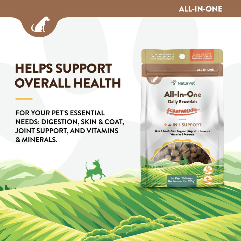 NaturVet Scoopables All-in-One Multivitamin for Dogs - Dog Vitamins and Supplements for Joint Support, Digestion, Skin & Coat Care & Immune - Hickory Smoked Bacon Flavor Vitamin Supplement | 11oz Bag - PawsPlanet Australia