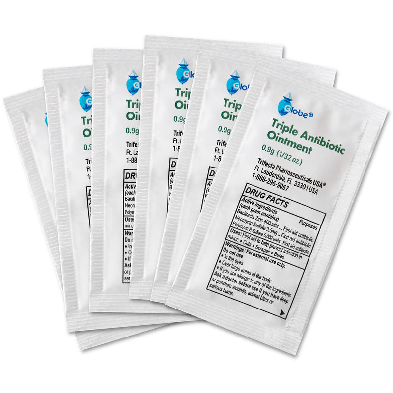Globe (144 Pack) Triple Antibiotic Ointment 0.9g Single Packet, First Aid Kit for Minor Scratches, Wounds, Cuts and Burns, Prevents Infection Active Ingredients Compare to Leading Brand, Travel Size