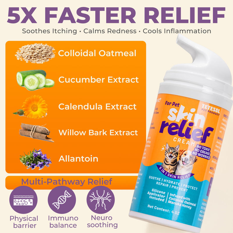 Dog Itchy Skin Relief Cream Hot Spot Treatment, Dogs Balm Rapid Healing Dry Itchy Skin with Colloidal Oatmeal Manuka Honey- 100g Lotion with Applicator
