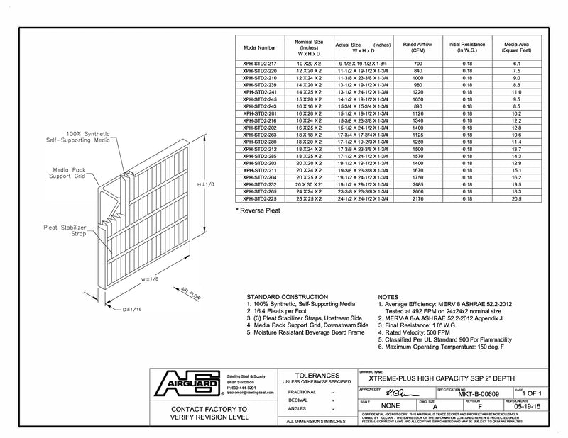 Sterling Seal KP-5251104785x6 Purolator Key Pleat Extended Surface Pleated Air Filter, Mechanical MERV 8, 14" W x 25" H x 2" D (Pack of 6)